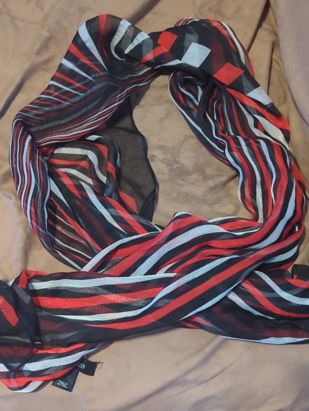 White House Black Market Red, Black & Gray Striped Lightweight Scarf